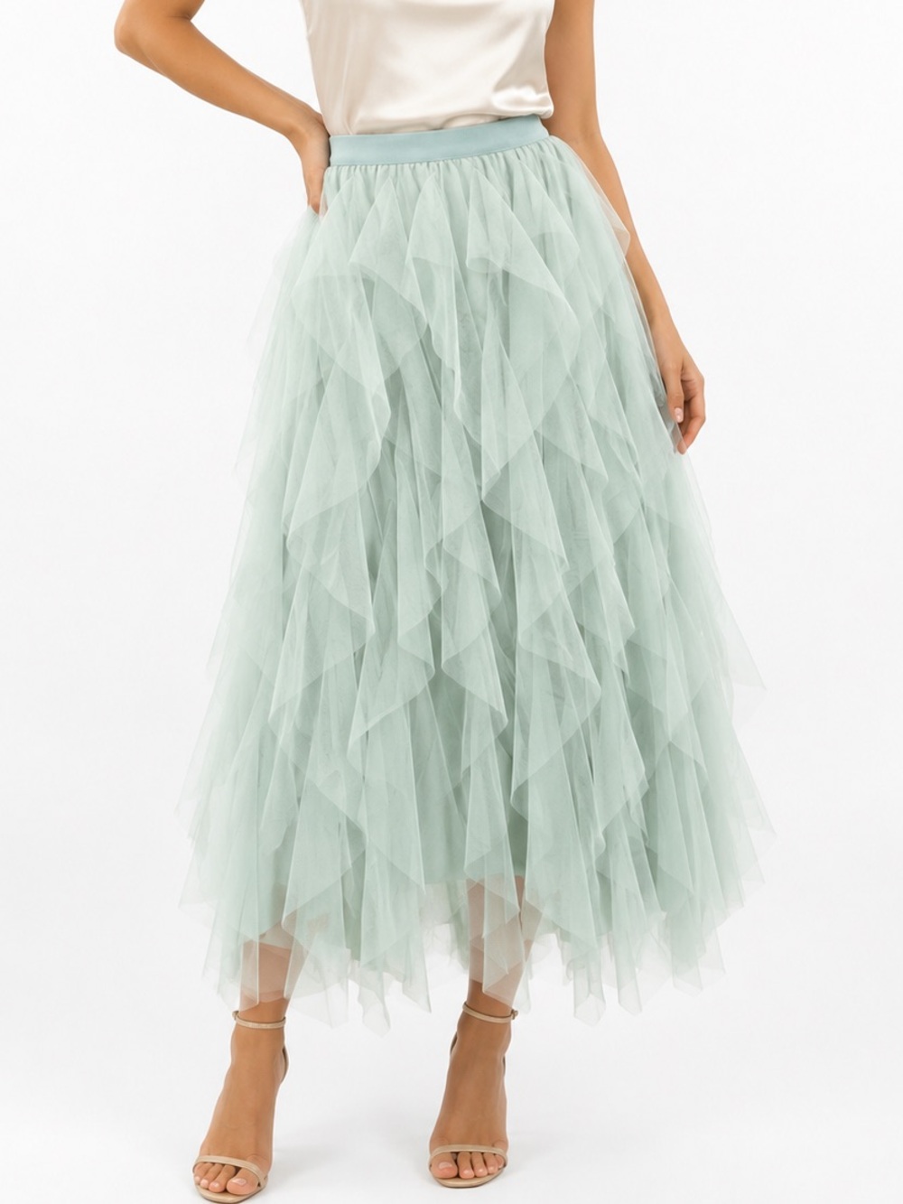 NEW Pastel Green Layered Mesh Ethereal Fairycore Tutu Midi Skirt